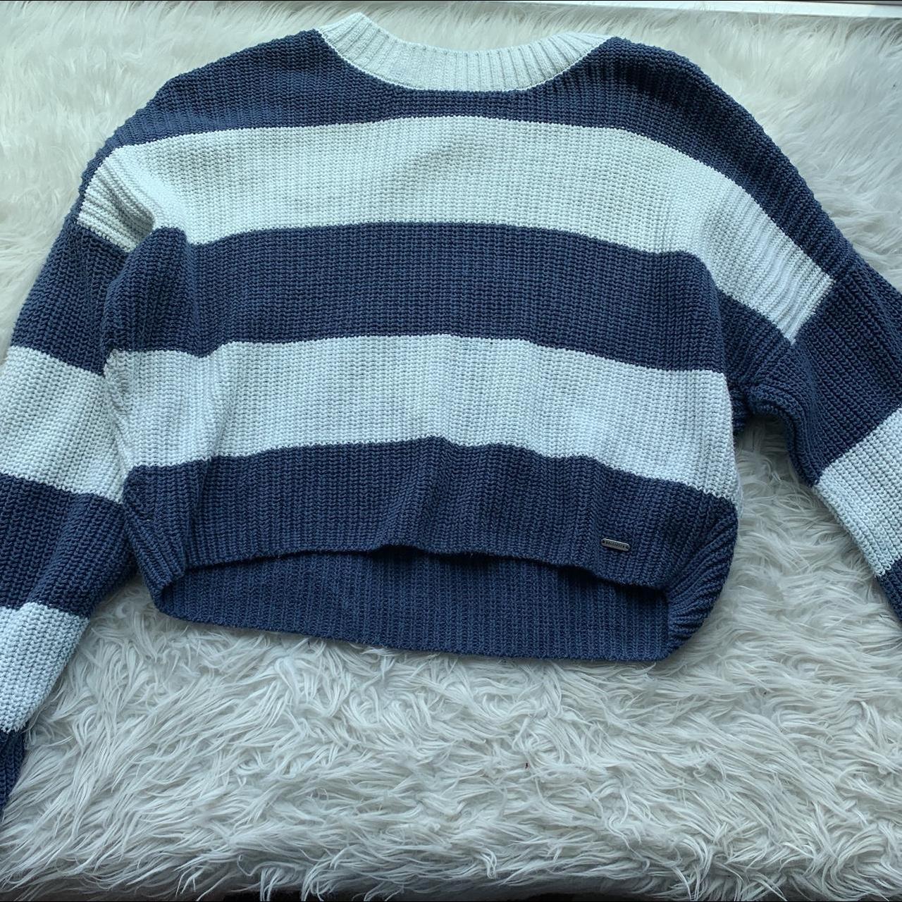 Small blue and white striped cropped sweater from... - Depop