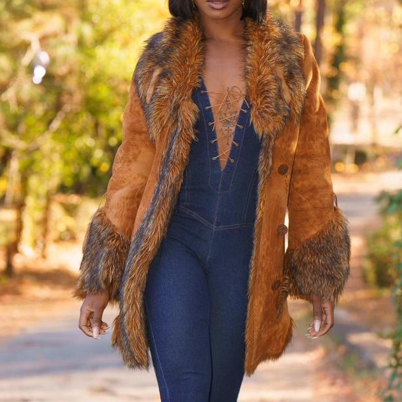 Vintage faux-fur-coat - Depop