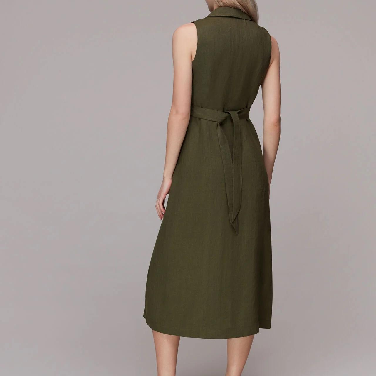 Whistles Molly Linen Khaki MIDI dress size 6 Brand... Depop