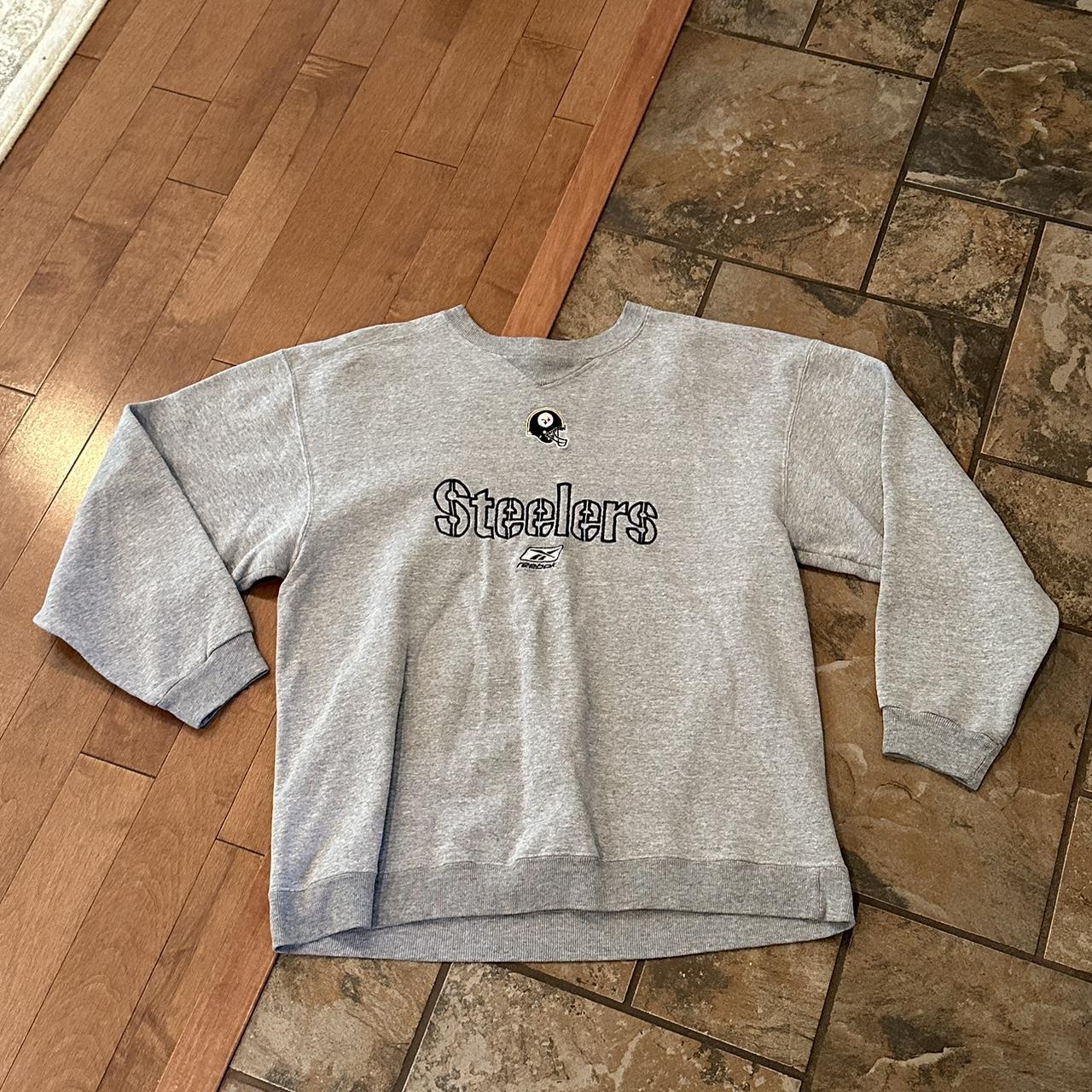 Men's Reebok Y2K Property of Steelers Pittsburgh Grey Hoodie Sweatshirt  Size XL