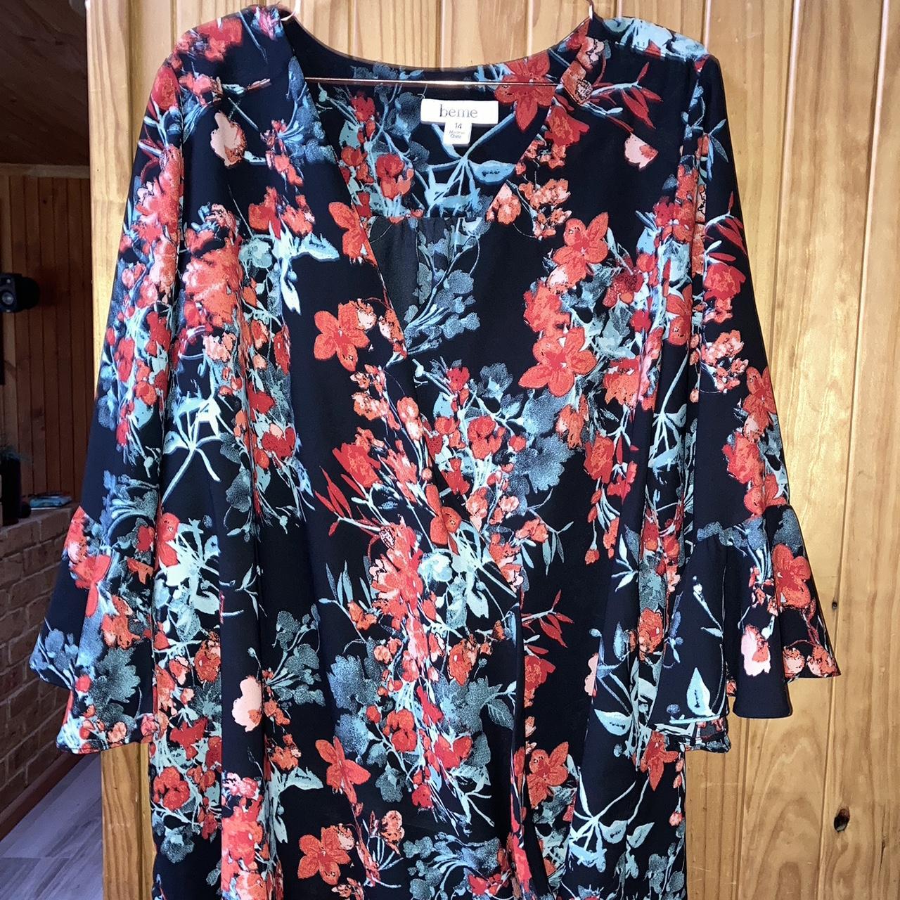 Ladies Black BE ME Top Size 14 Red Floral Crossover... - Depop