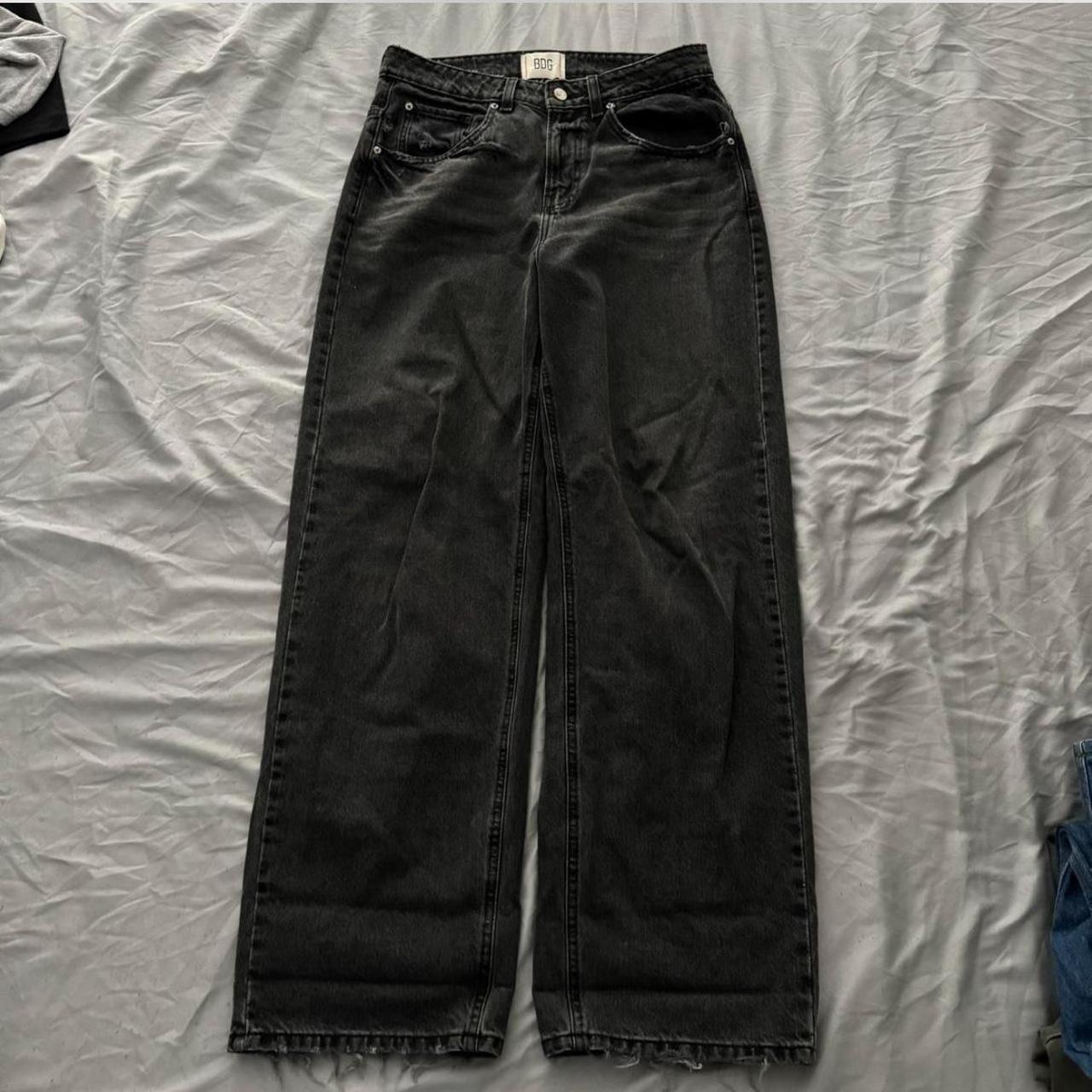 Black high-waisted wide-leg denim jeans BDG size 29... | Depop