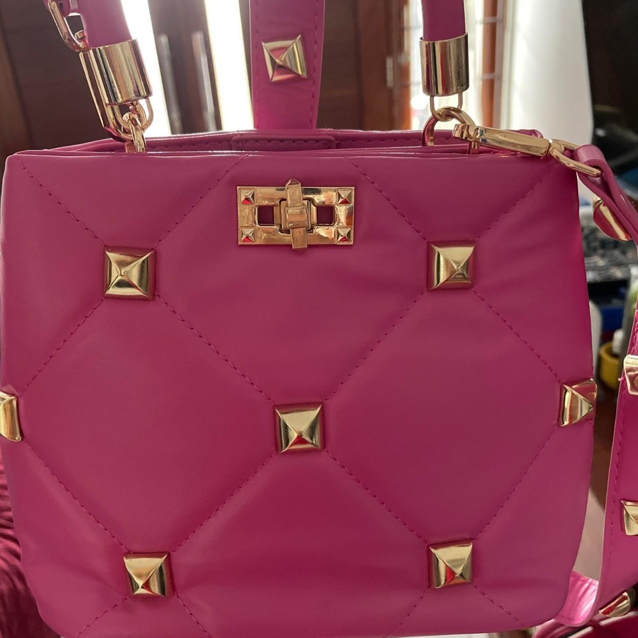 Ladies Pink Gold Studded Top Handle Designer Handbag... Depop