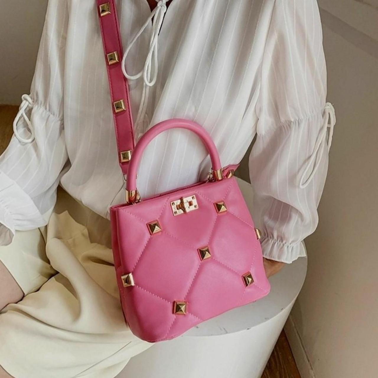 Pink Designer Studded Top Handle Bag with Removable... - Depop