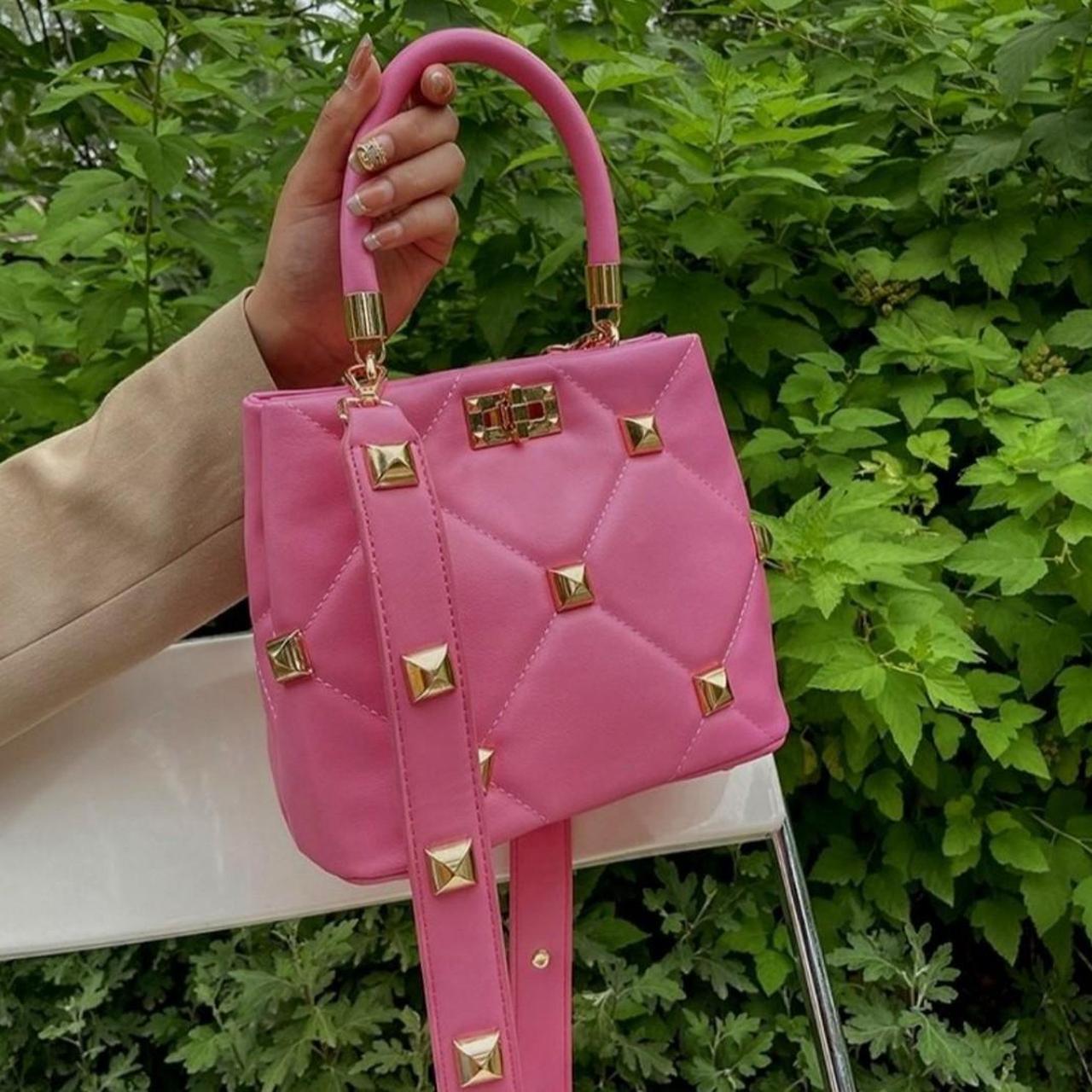 Pink Designer Studded Top Handle Bag with Removable... - Depop