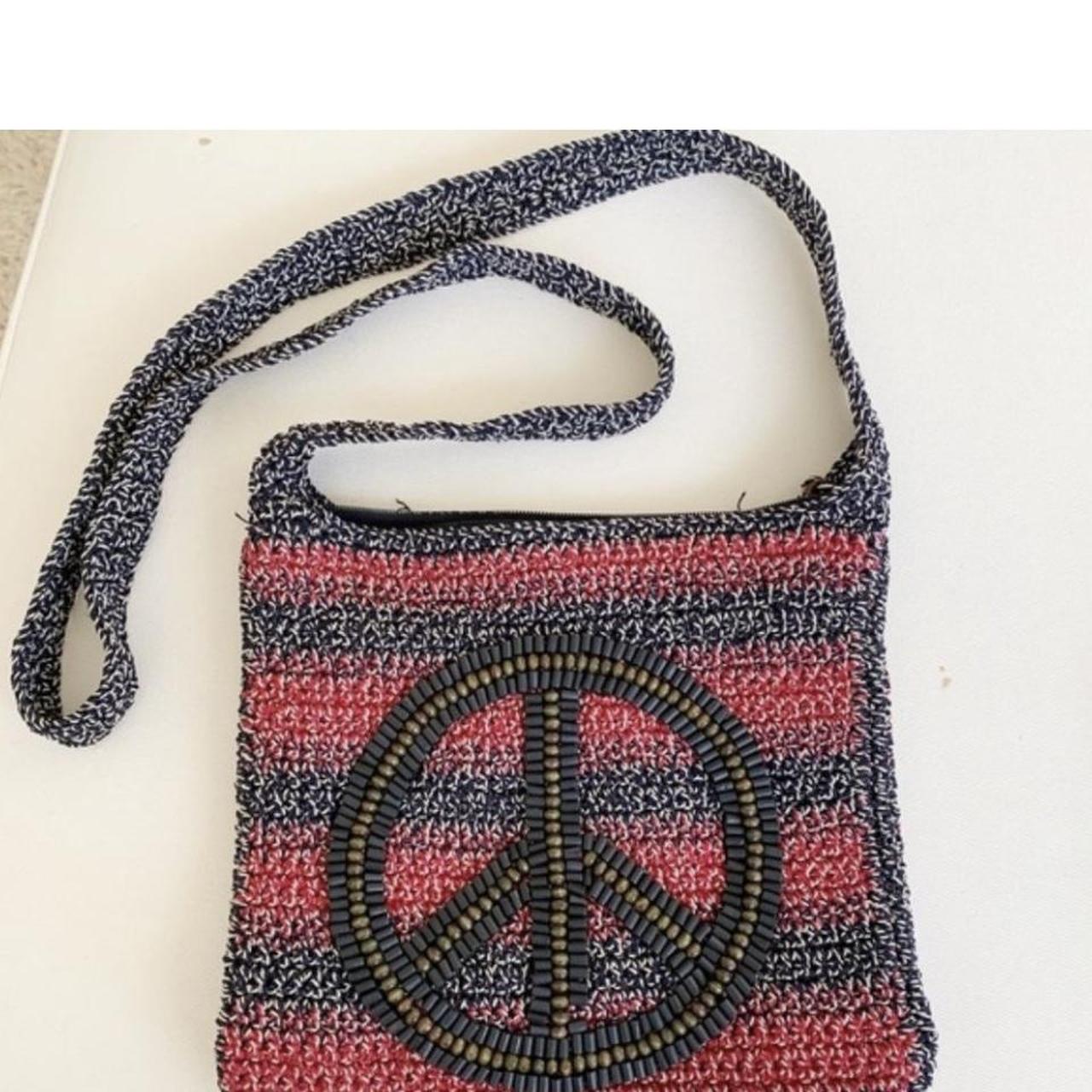 Vintage THE SAK Peace sign Crochet and Beaded Hobo