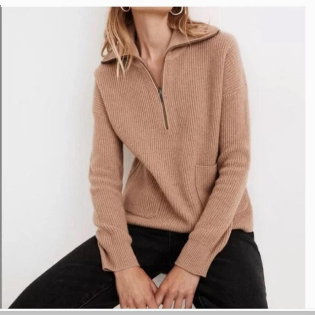 MADEWELL Glenbrook Half-Zip Pullover Sweater Merino Wool Tan outlet Camel Large