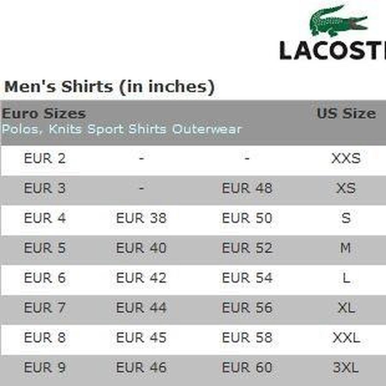 Lacoste Men Lacoste Classic Fit Size Guide Mens Size Of Lacoste