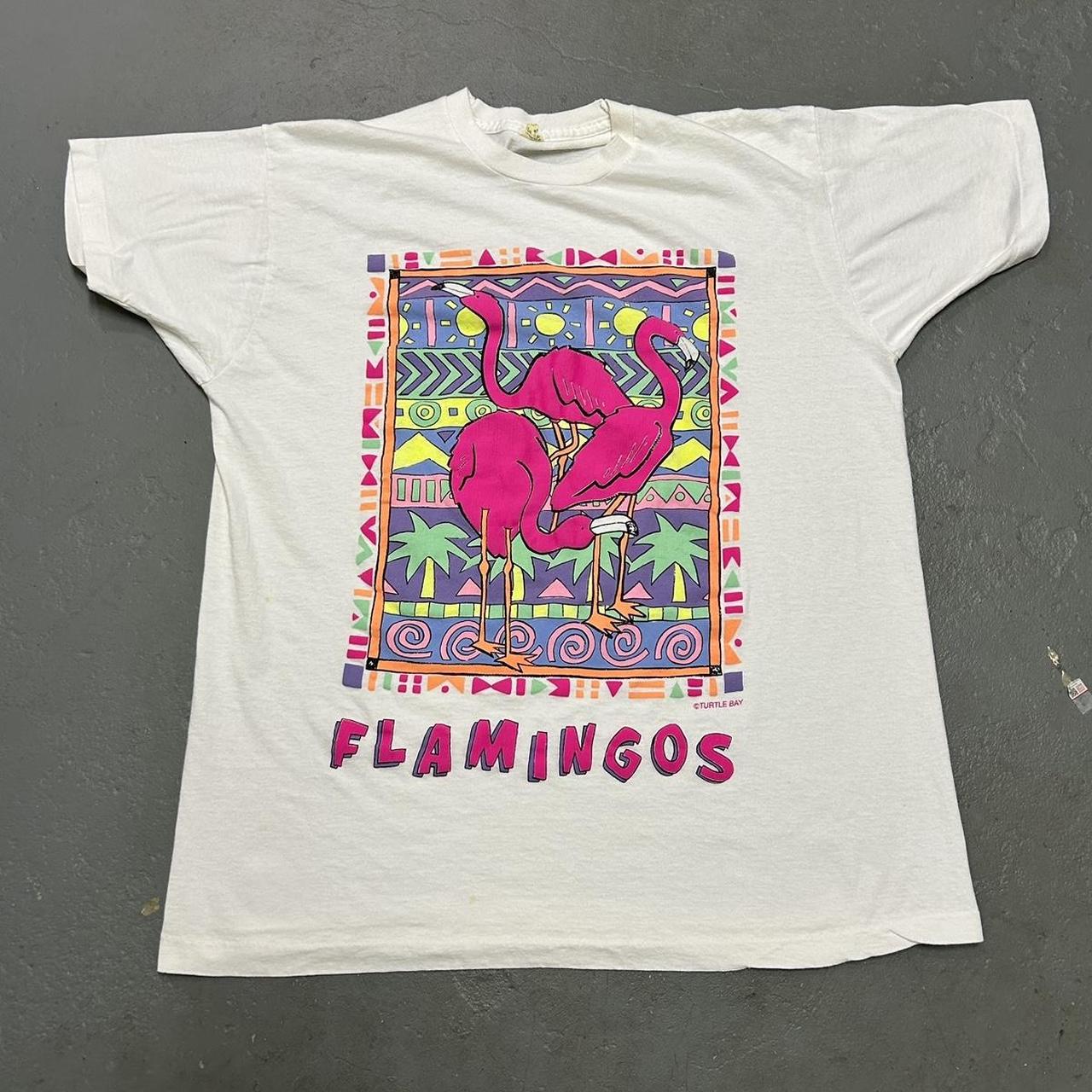 Vintage 80s turtle bay beach flamingo t-shirt. Only... - Depop