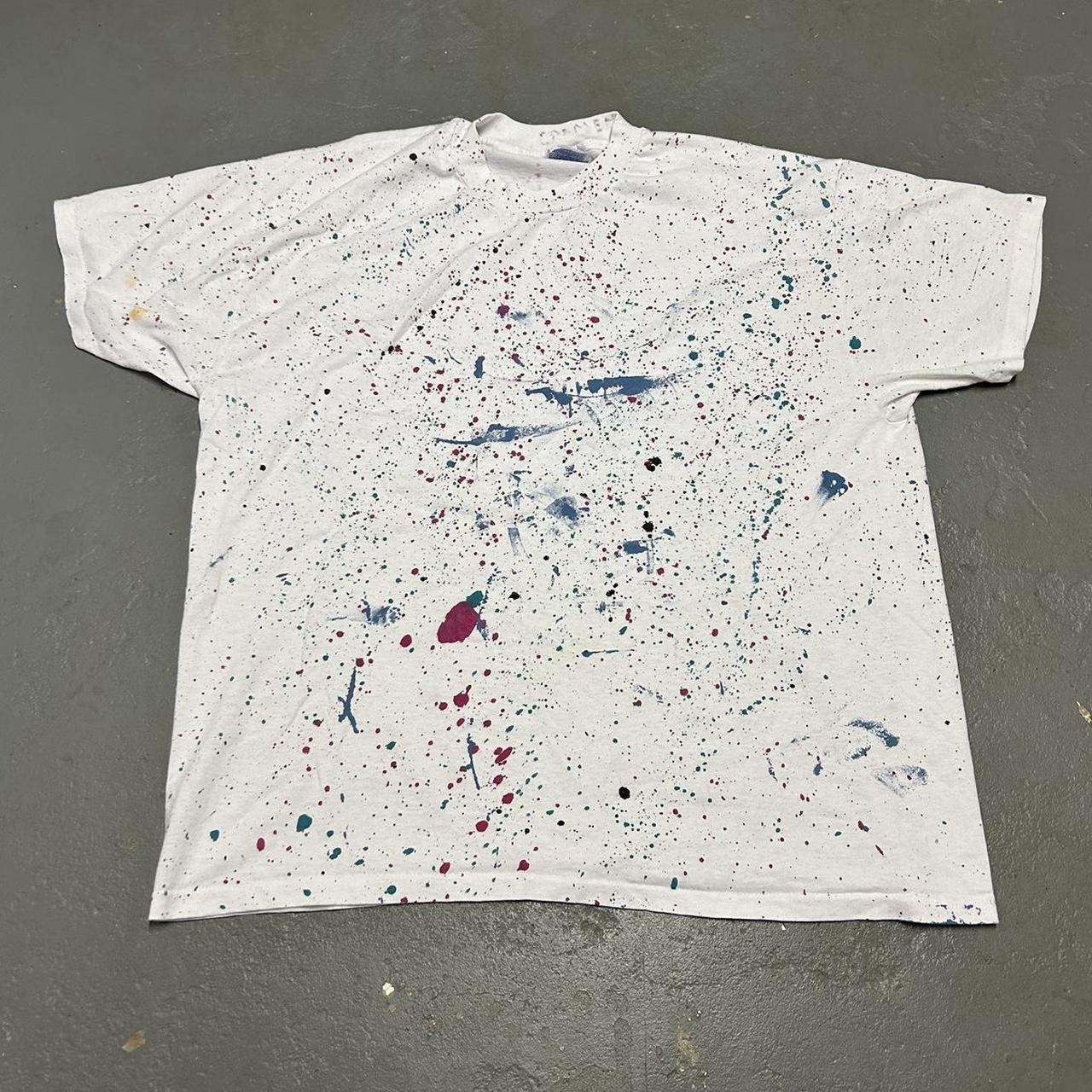 Vintage 90s paint splatter art t-shirt. Flaws are... - Depop