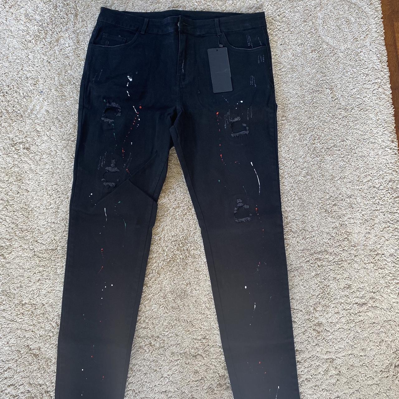 NVLTY Patchwork Paint Jeans Black Size 36 XL Depop