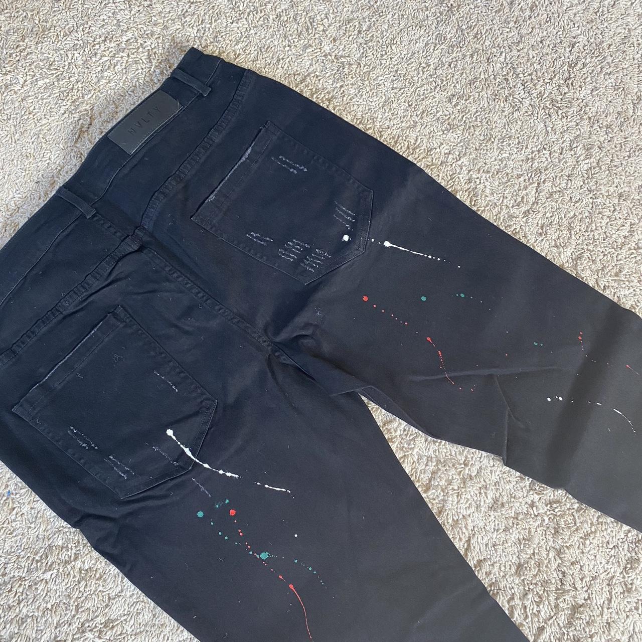 NVLTY Patchwork Paint Jeans Black Size 36 XL Depop