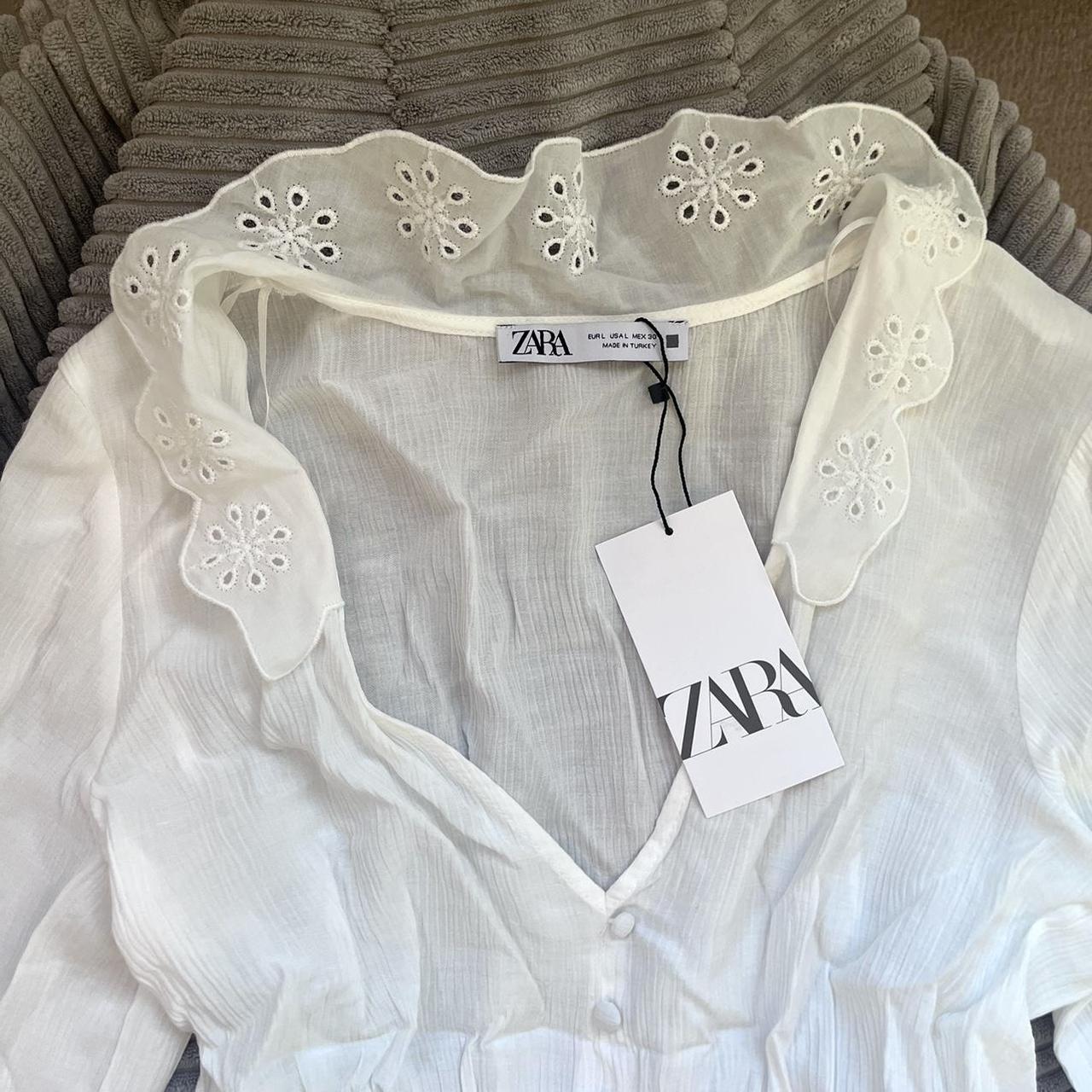 ZARA White Short Dress with cutwork embroidery New... - Depop