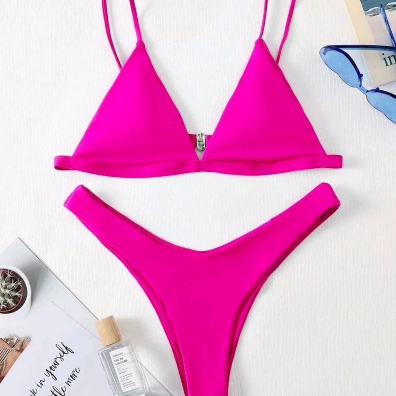 Hot pink sexy cute y2k bikini set - Depop