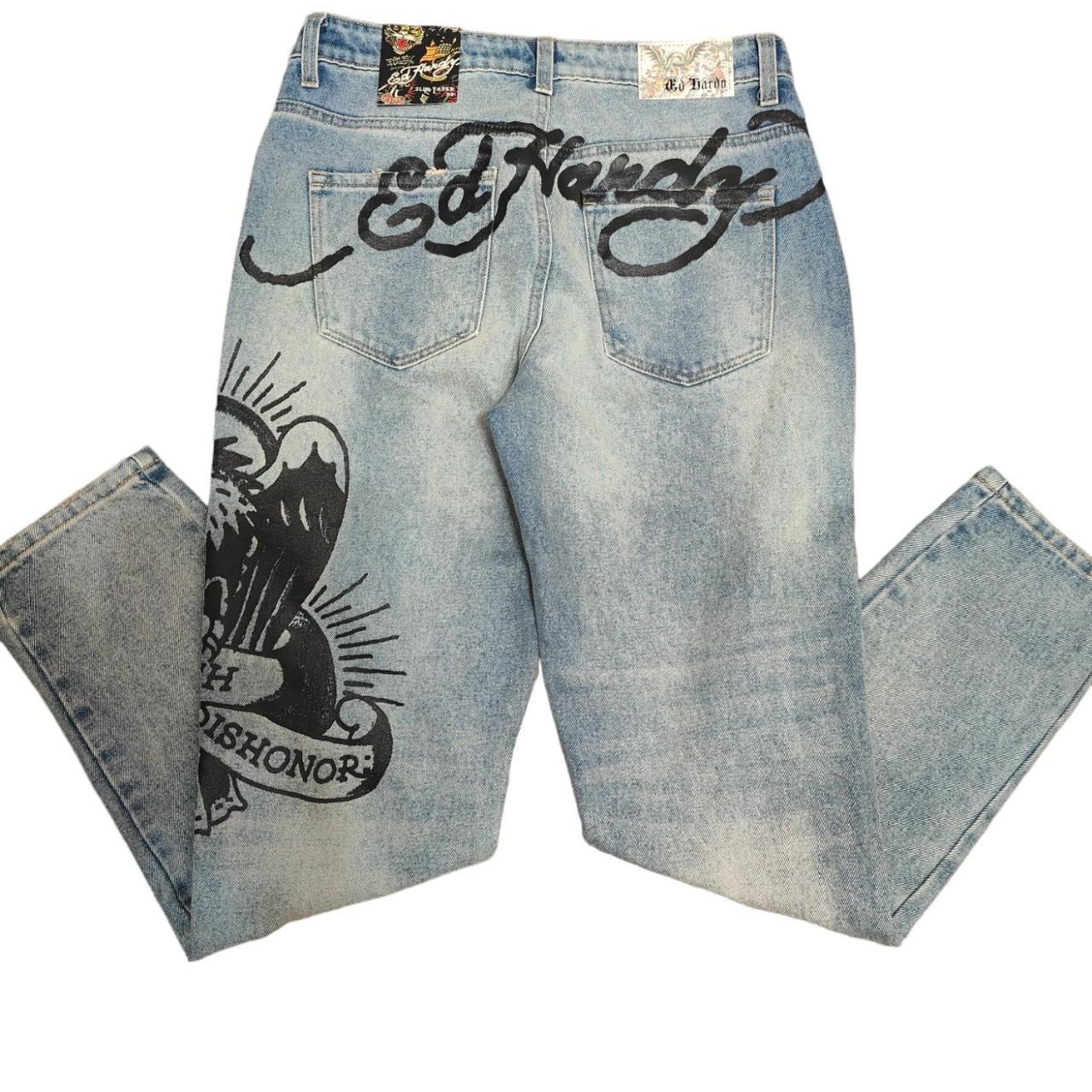 Ed Hardy Eagle Slim Taper Jeans Light vintage Size... - Depop