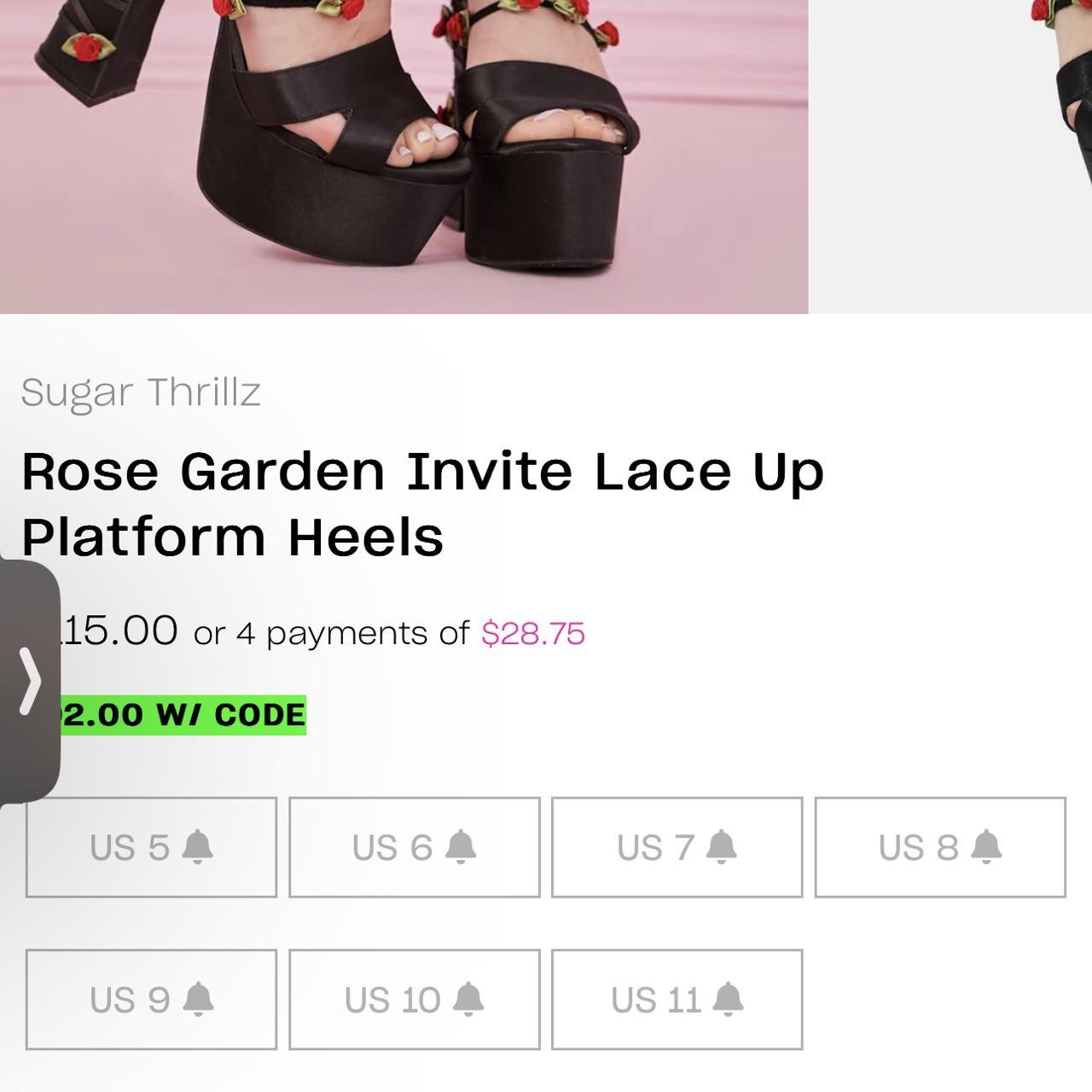 Size 8 Dolls Kill Sugar Thrillz Rose Garden Invite Lace Up Platform Black  Heels
