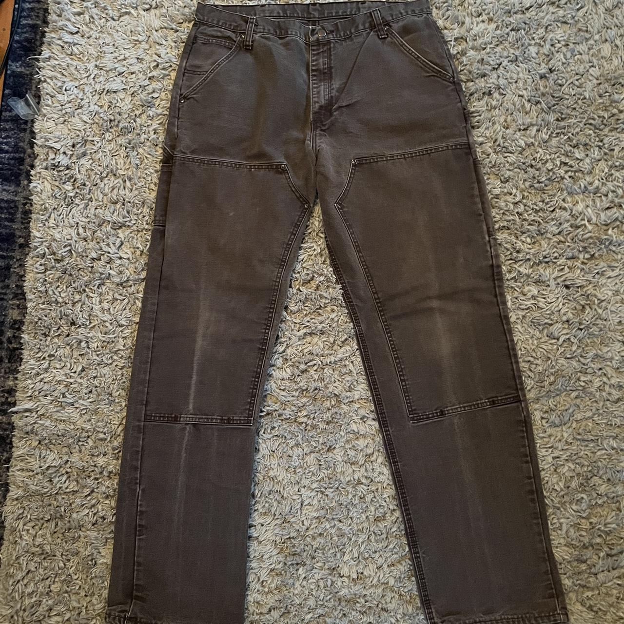 vintage brown carhartt double knee jeans with super... - Depop