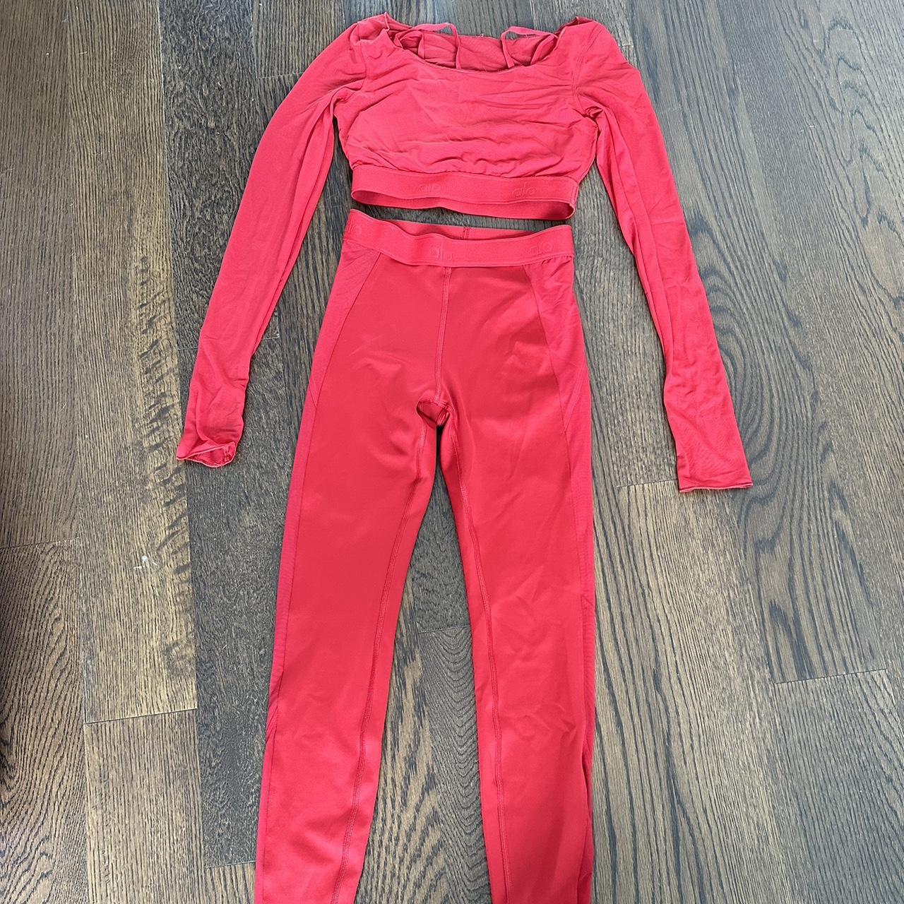 Alo red SET only worn once Airlift Long Sleeve... - Depop