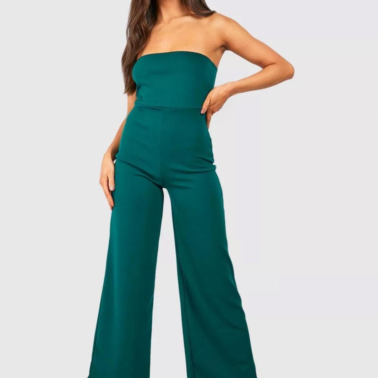 Boohoo Petite Emerald Green Crepe Strapless Jumpsuit. Depop