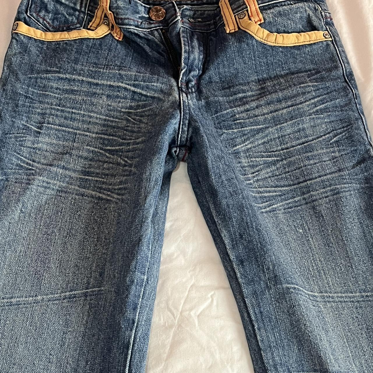 perfect condition vintage low rise flared jeans with... - Depop