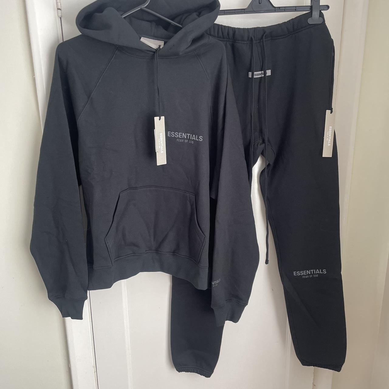 Essentials Men's Grey and Black Hoodie | Depop