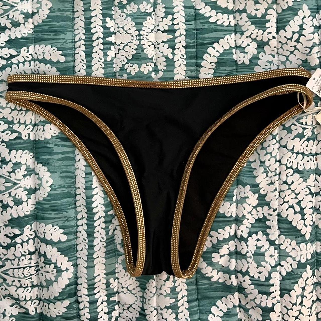 Aerie Women's Black and Gold Swimsuitonepiece Depop