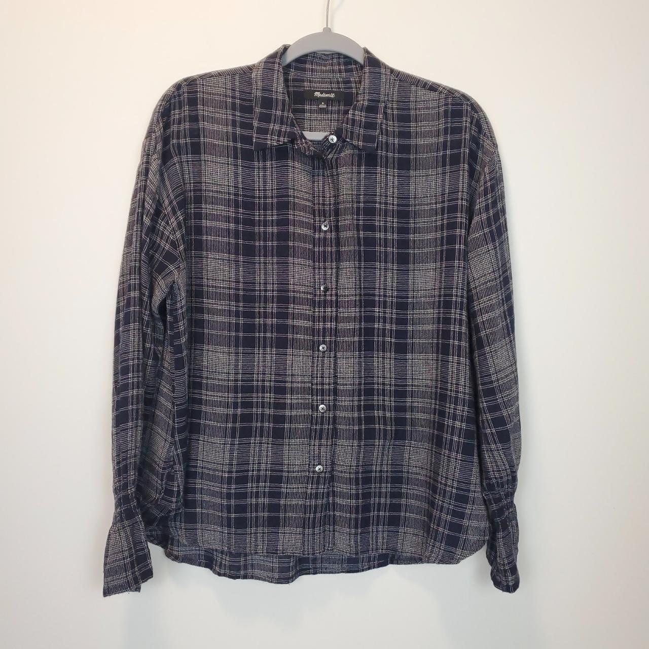 Madewell Bell Sleeve Plaid Blouse -Blue and... - Depop