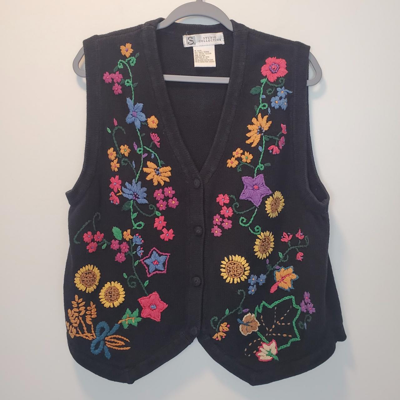 Studio Collection Vintage Embordered Floral Vest... - Depop