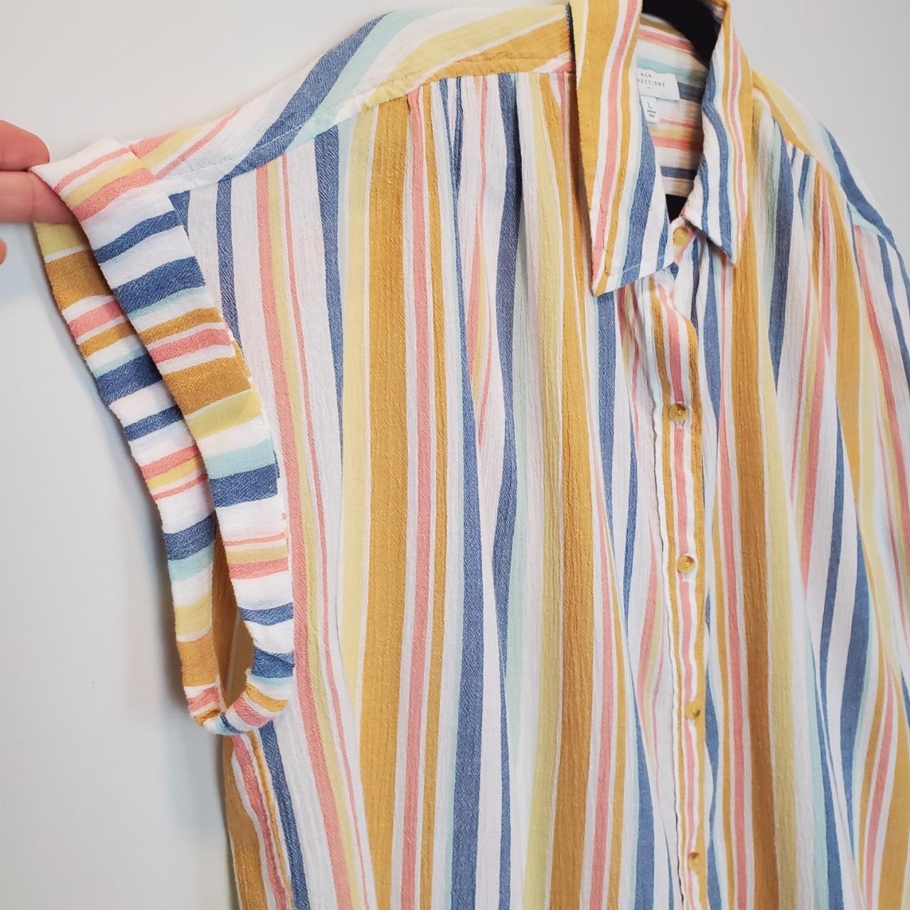 New Directions Striped Yellow Button-down... - Depop