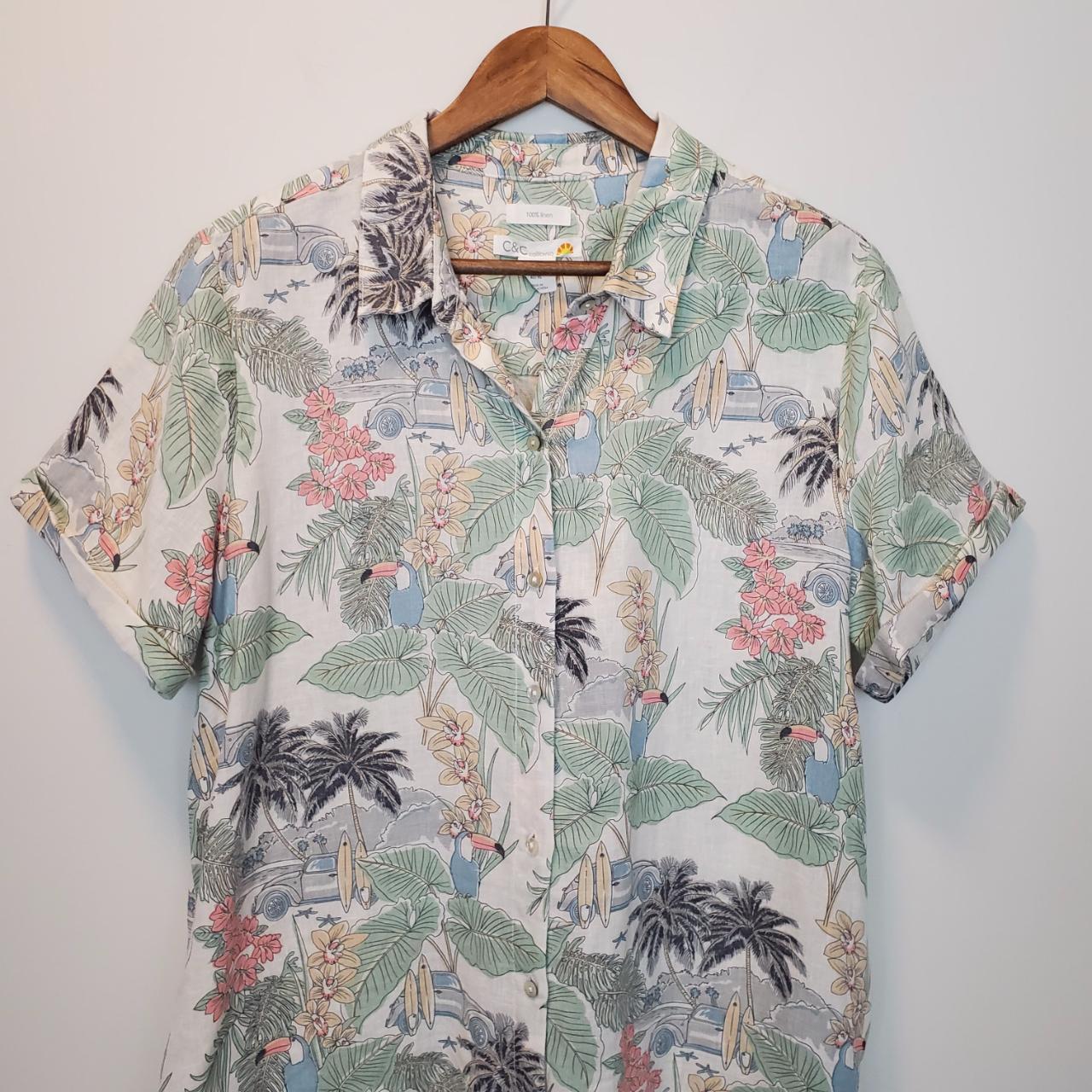 C&C California Linen Hawaiian Vacation Shirt Dress... - Depop