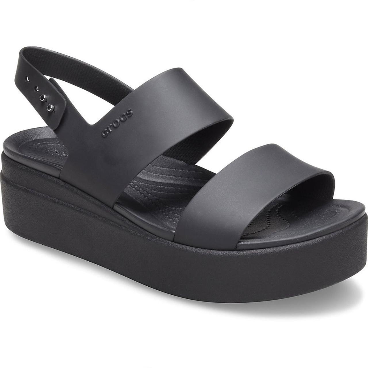 Crocs Brooklyn Low Wedge Black Sandals Size 8... - Depop