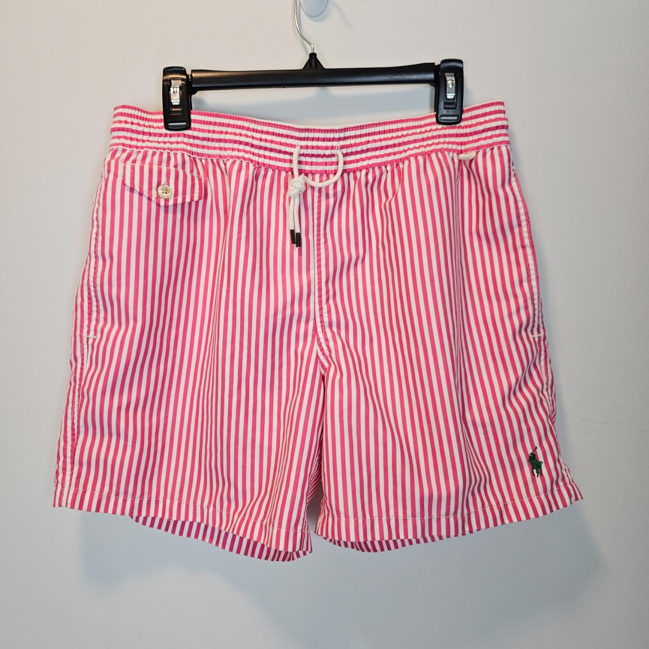 Polo Ralph Lauren Men's Swim Trunks Pink Stripe... - Depop
