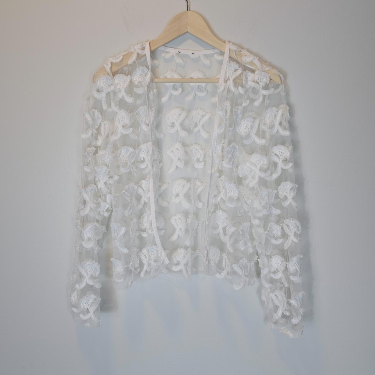 White Lace Embroidered Sheer Open-front Coverup Top... - Depop