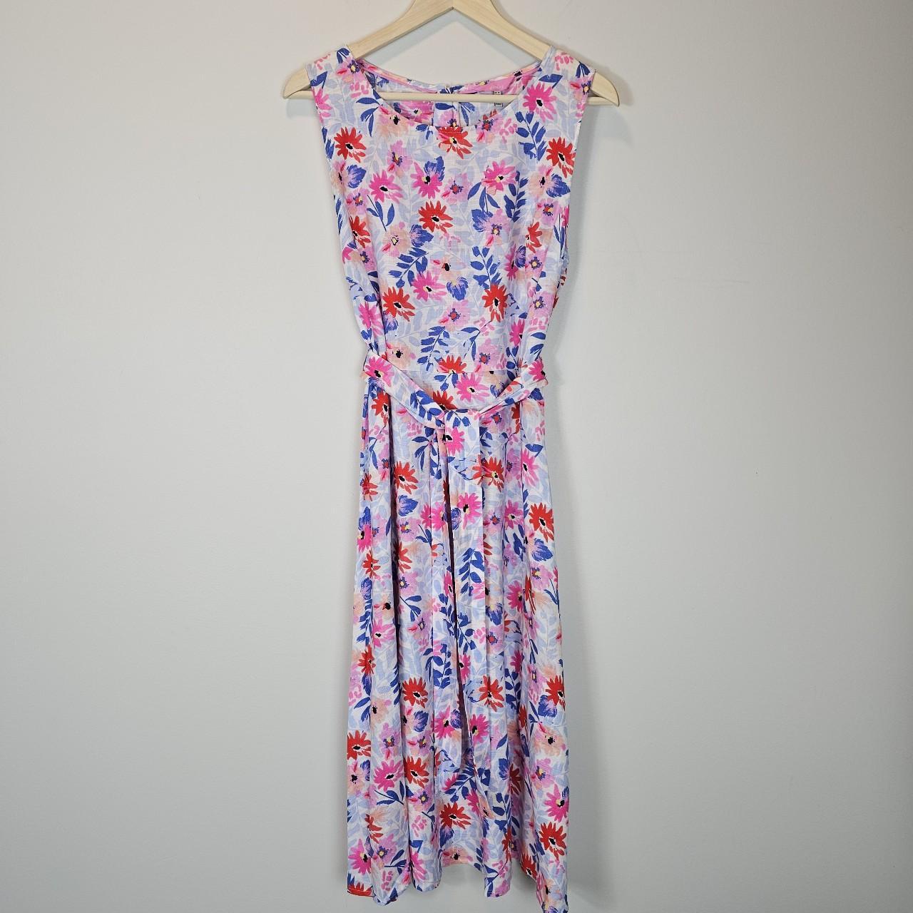 Joules Fiona Floral Pink and Blue Midi Sleeveless... - Depop