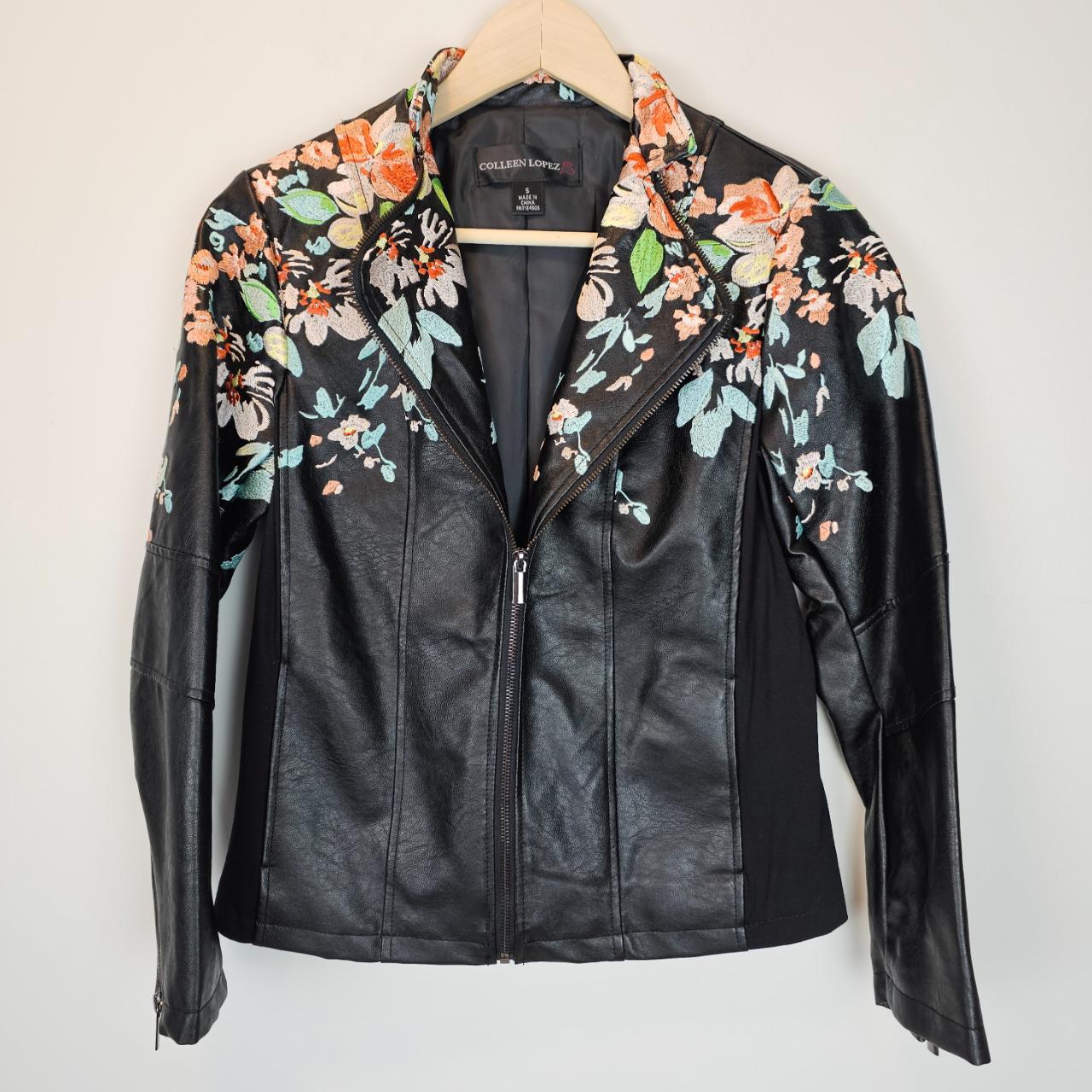 Colleen lopez embroidered faux sales leather jacket