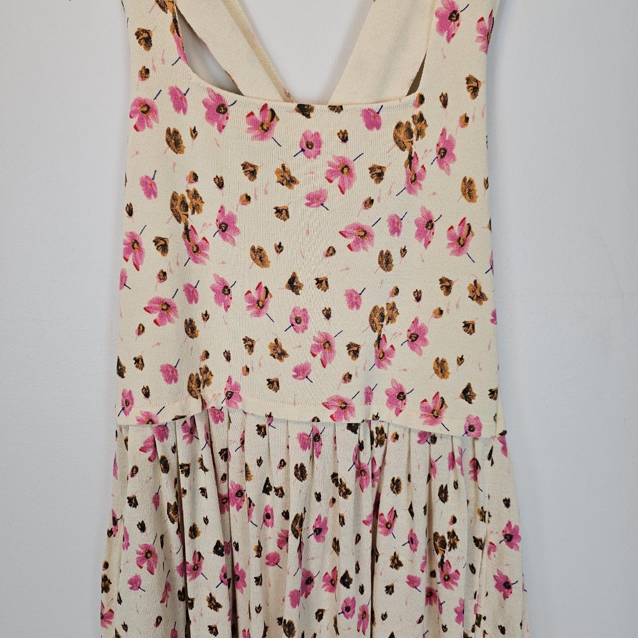 Zara Knitted Floral Cream Summer Midi Dress... - Depop