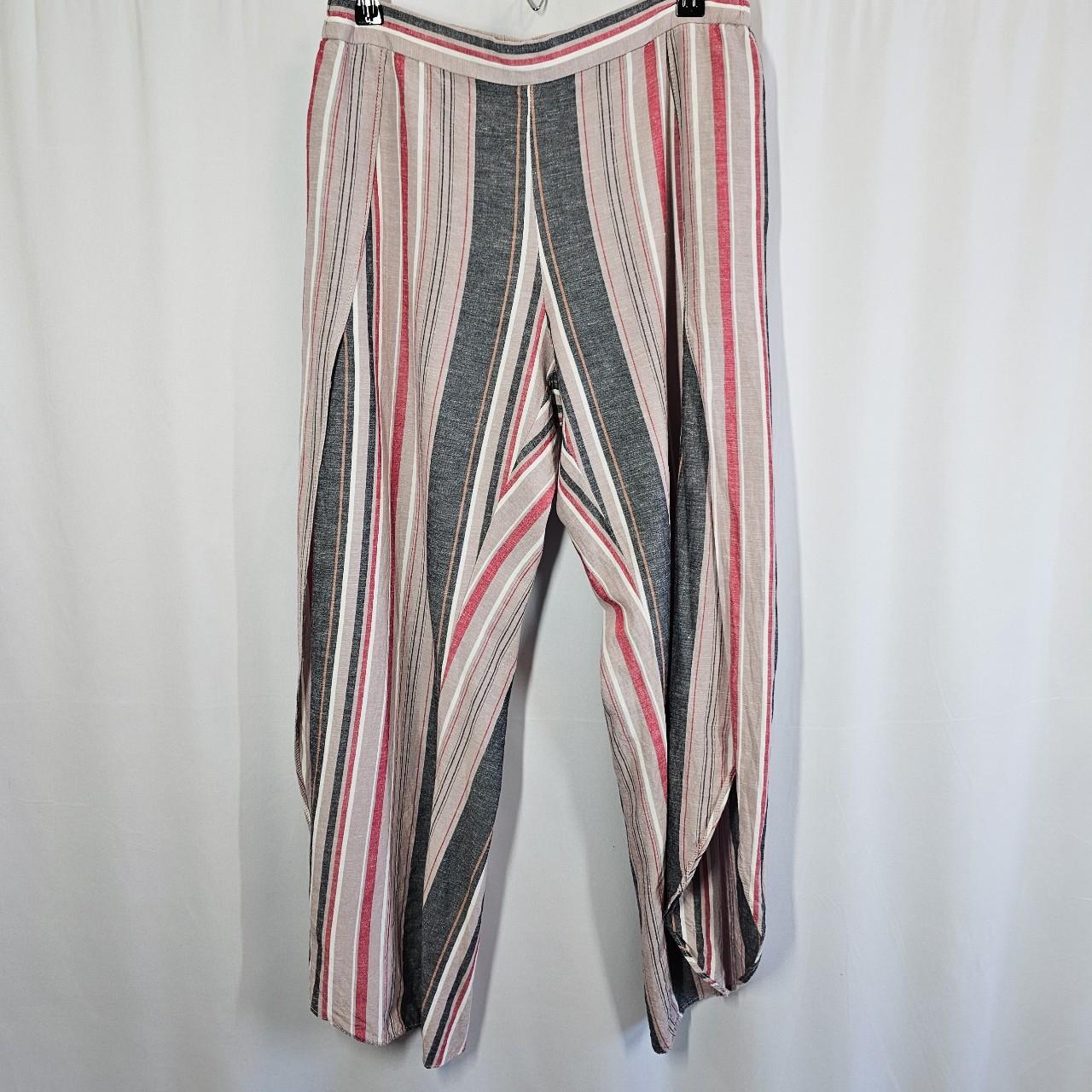 Drew | Anthropologie Linen Blend Stripe Tulip Pants... - Depop