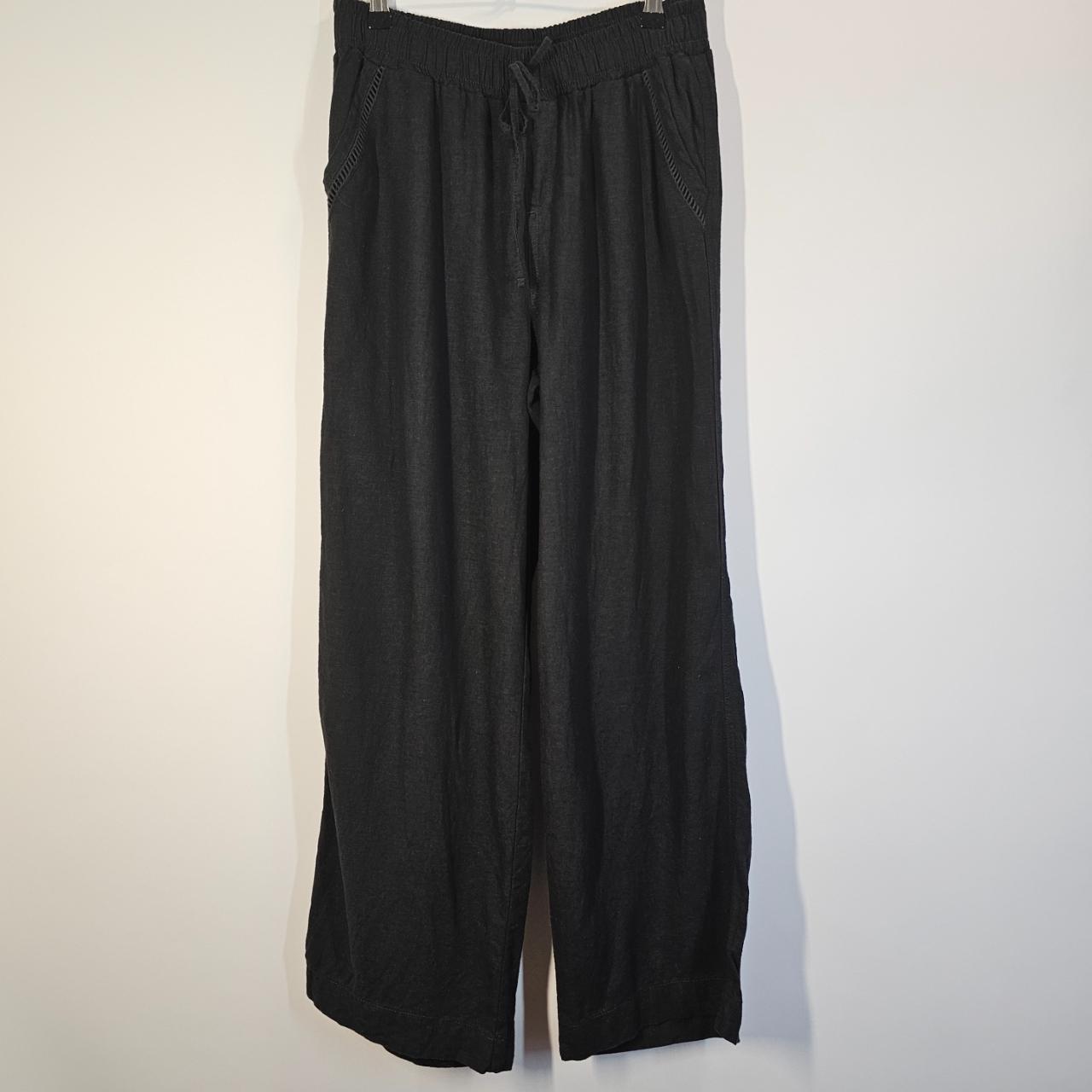 Briggs Wide Leg Black Linen Blend Pull-On Pant Size... - Depop