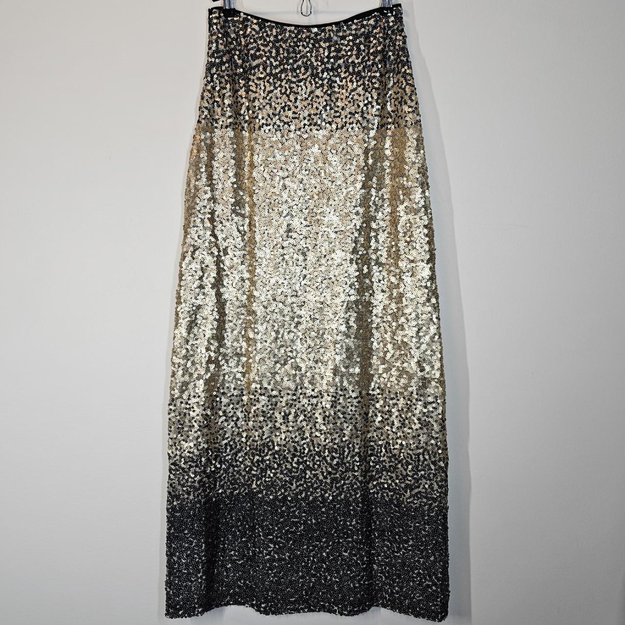 Heidi Daus NWT Gold Black Ombre Sequin Full Length... - Depop