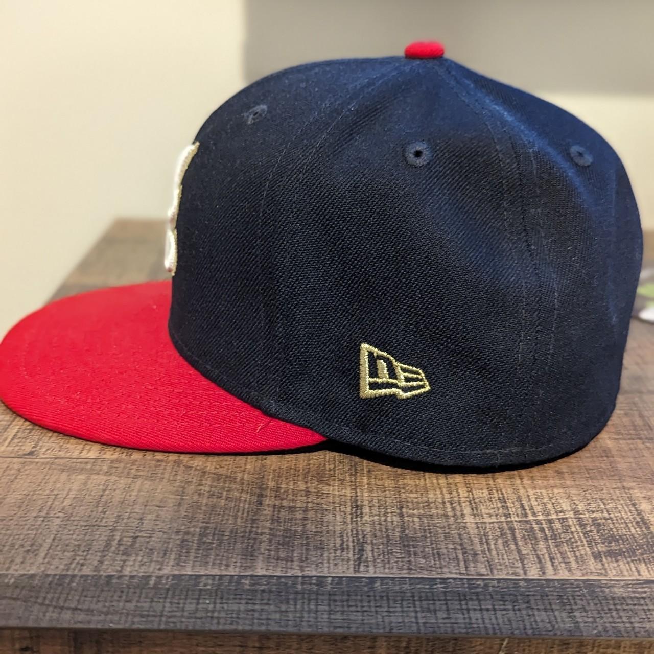 DARK BLUE ATLANTA BRAVES FITTED SIZE 7 1/4 BLACK... - Depop