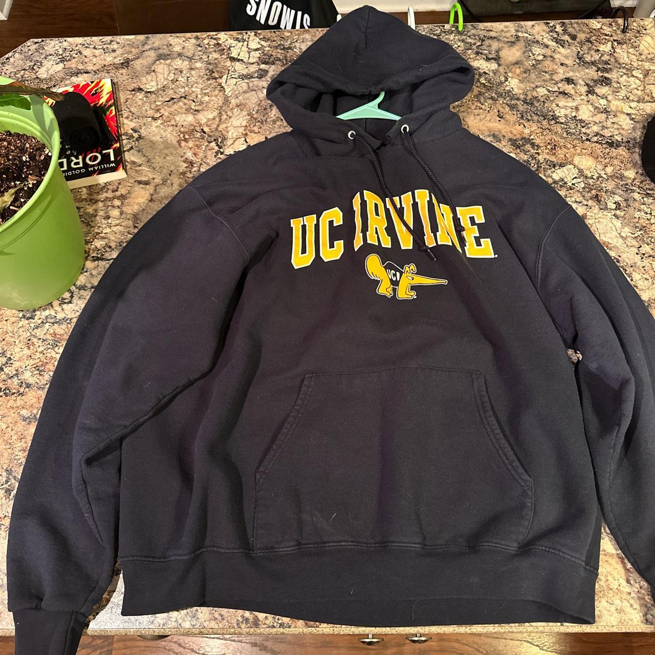 vintage champion uc irvine hoodie very dark blue... - Depop