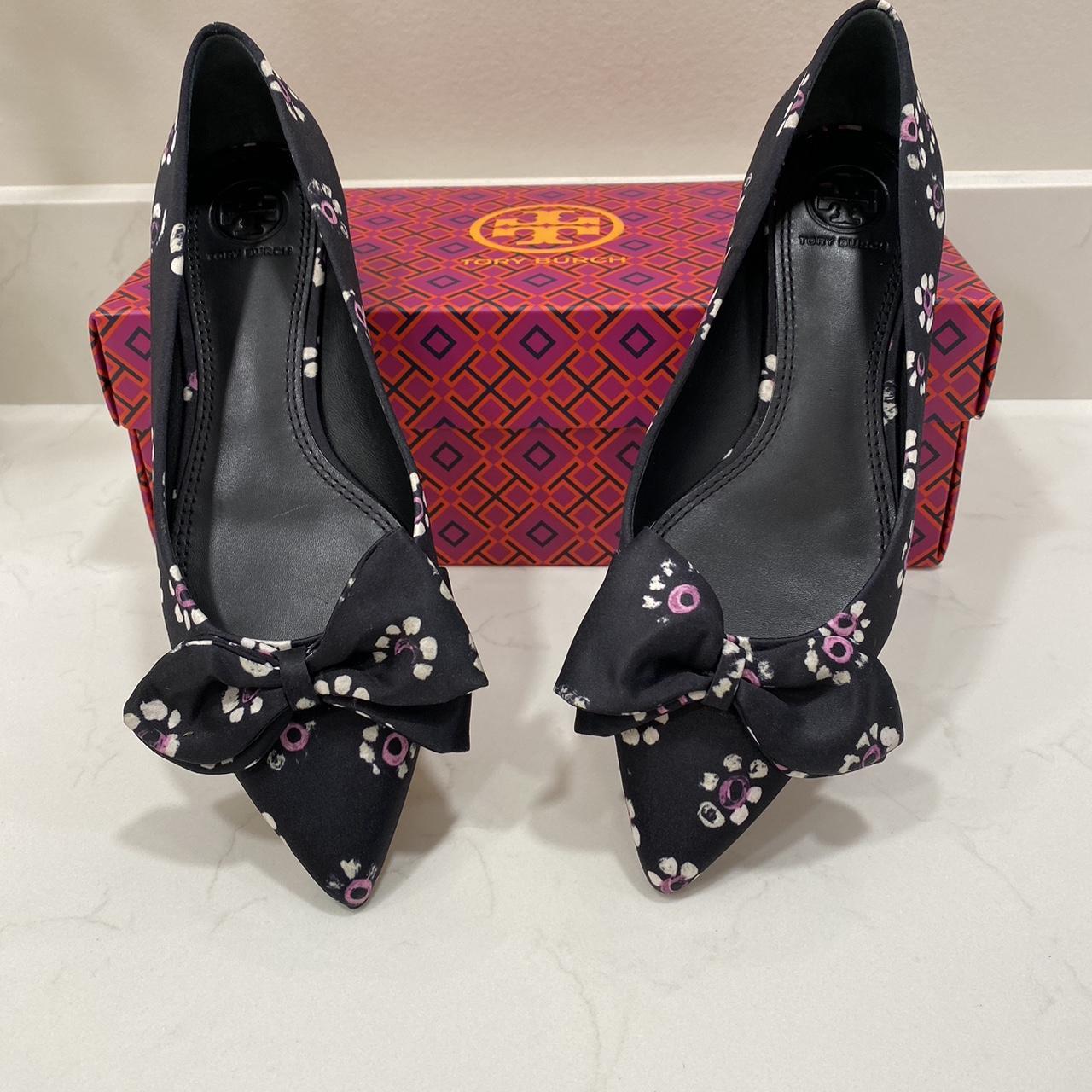 Tory Burch Rosalind Black Floral Print Satin Ballet Depop