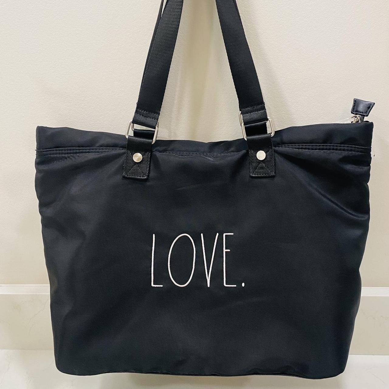 Beautiful! Rae Dunn. Black tote bag Zip top Love... - Depop