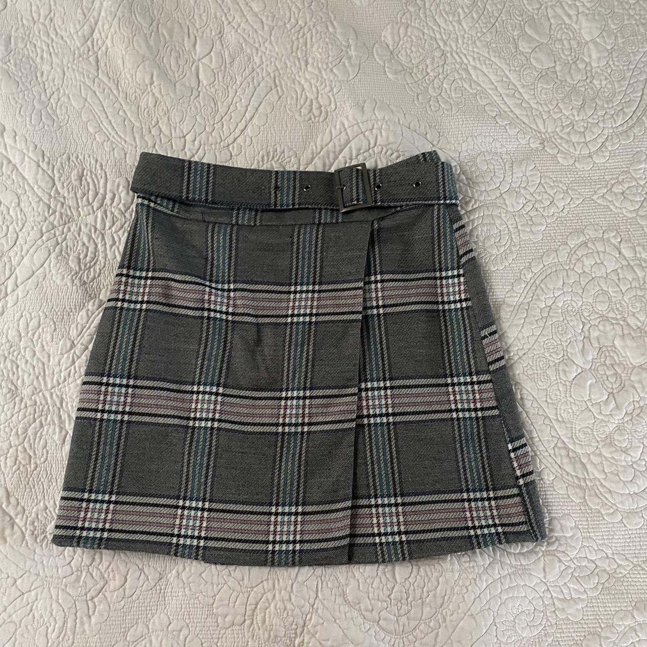 Asos Grey And Pink Tartan Mini Skirt With Built In... - Depop