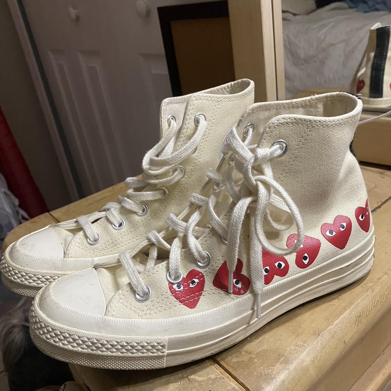 Comme des Garçons Play Women's Cream and Red Trainers | Depop