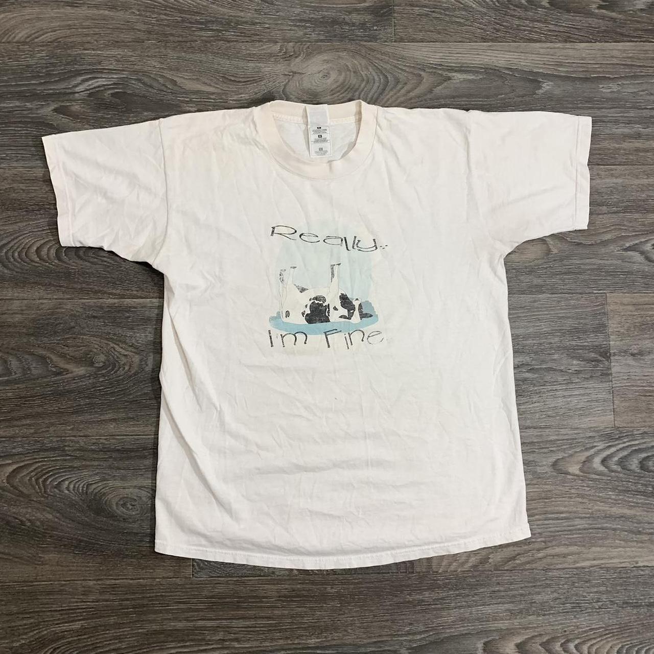 Y2K Cow “I’m Really Fine” Graphic T-shirt Size... - Depop