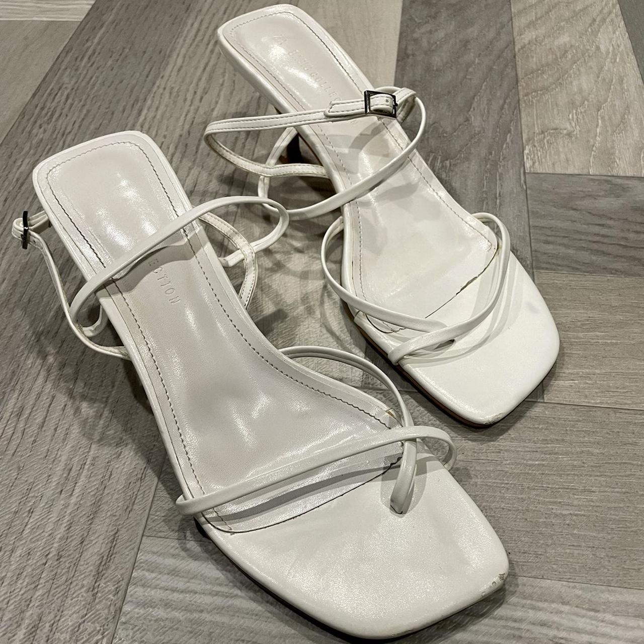 zara white strappy heels! kitten heels, can be worn... - Depop