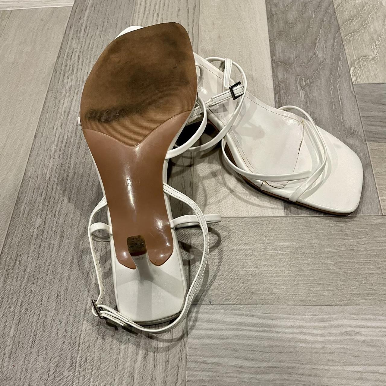 zara white strappy heels! kitten heels, can be worn... - Depop