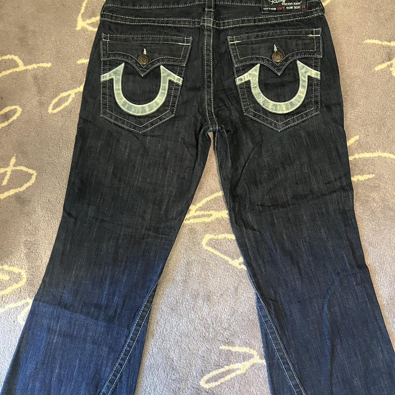Rare filled logo and flared true religion jeans... - Depop