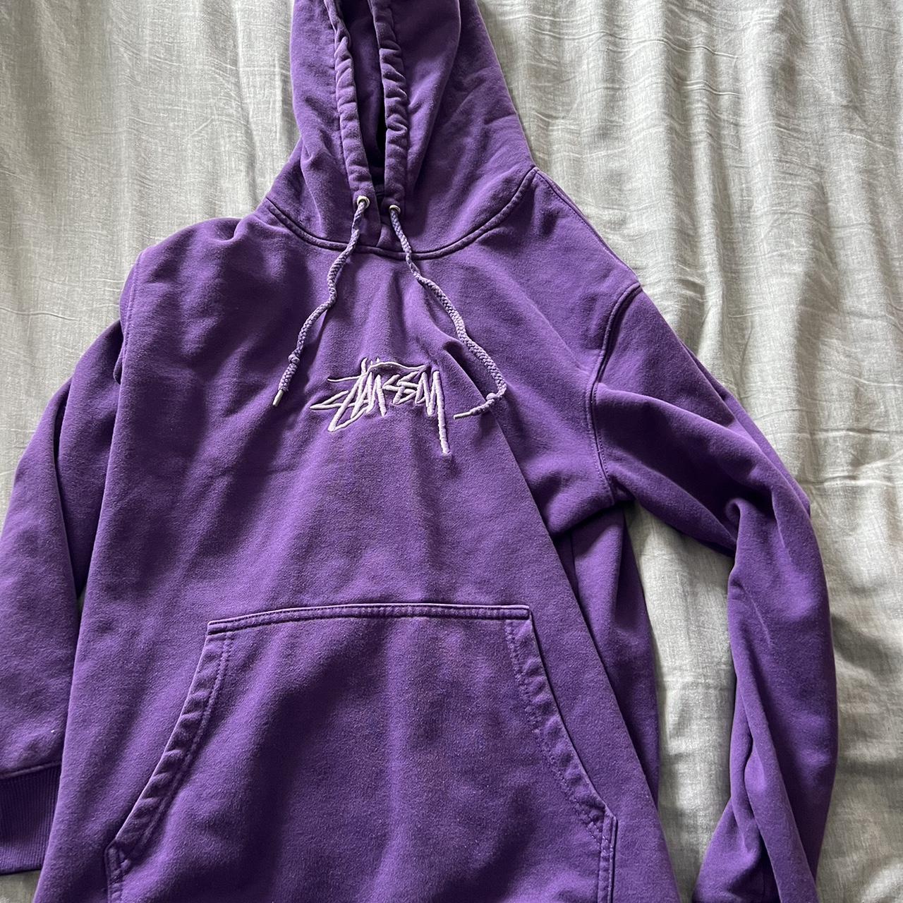 Stüssy Men's Purple and White Hoodie | Depop